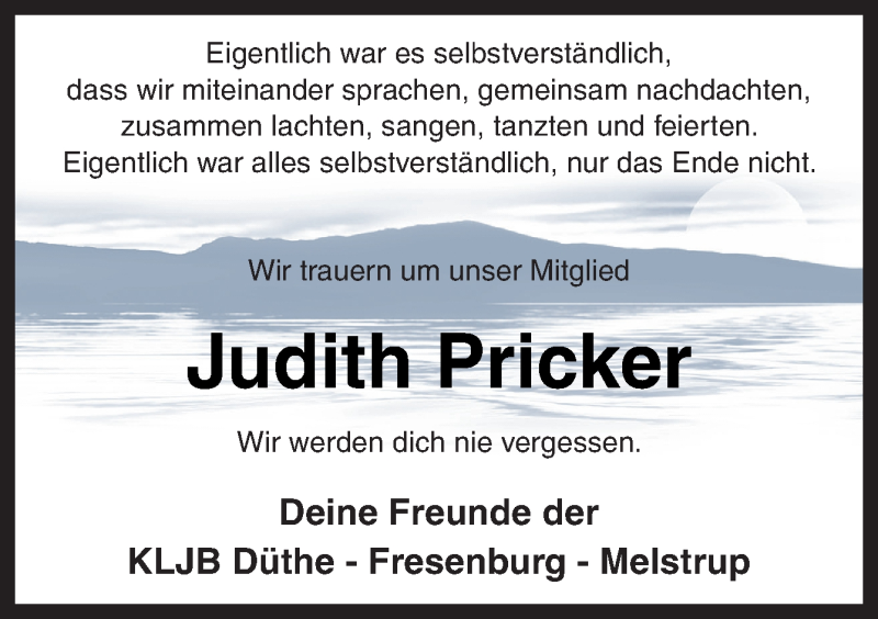  Traueranzeige für Judith Pricker vom 14.10.2019 aus Neue Osnabrücker Zeitung GmbH & Co. KG