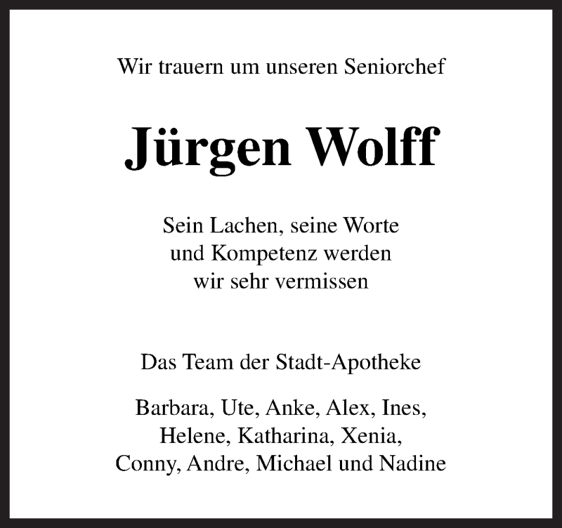  Traueranzeige für Jürgen Wolff vom 12.10.2019 aus Neue Osnabrücker Zeitung GmbH & Co. KG