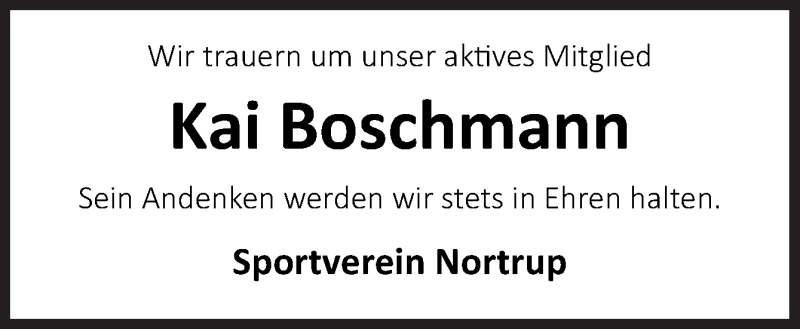  Traueranzeige für Kai Boschmann vom 11.10.2019 aus Neue Osnabrücker Zeitung GmbH & Co. KG
