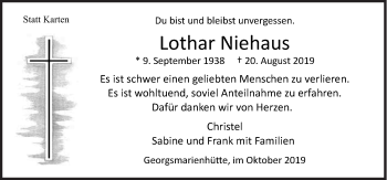 Traueranzeige von Lothar Niehaus von Neue Osnabrücker Zeitung GmbH & Co. KG