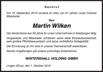 Traueranzeige von Martin Wilken von Neue Osnabrücker Zeitung GmbH & Co. KG