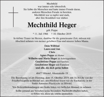 Traueranzeige von Mechthild Heger von Neue Osnabrücker Zeitung GmbH & Co. KG