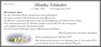 Traueranzeige von Monika Schnieders von Neue Osnabrücker Zeitung GmbH & Co. KG