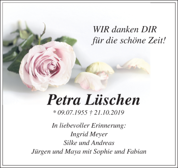 Traueranzeige von Petra Lüschen von Neue Osnabrücker Zeitung GmbH & Co. KG