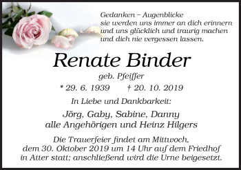 Traueranzeige von Renate Binder von Neue Osnabrücker Zeitung GmbH & Co. KG