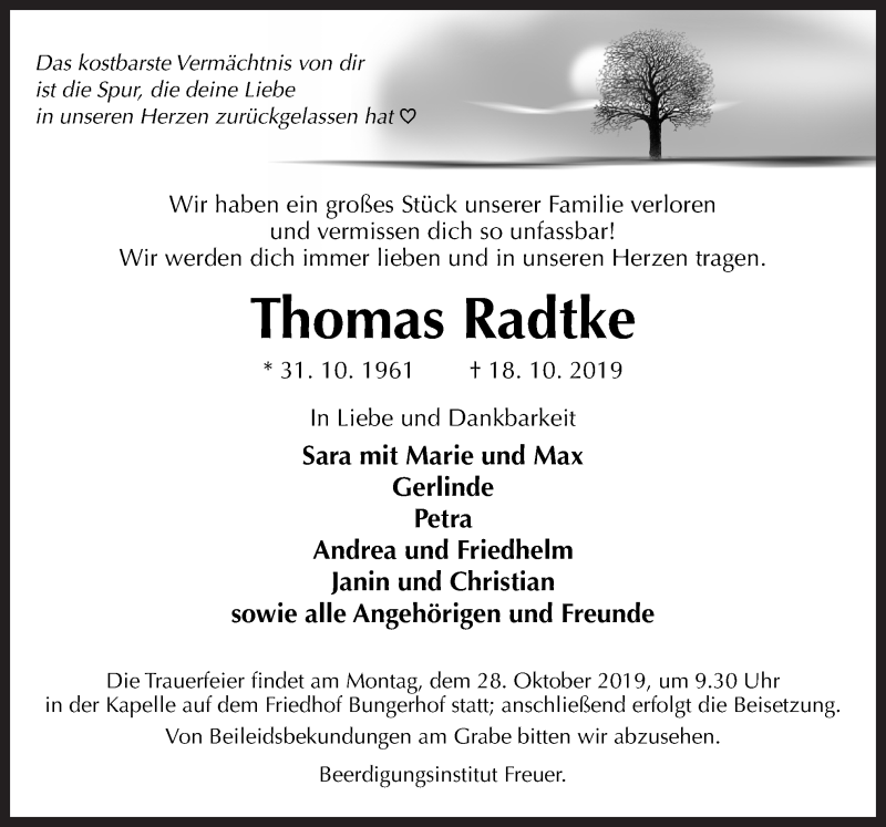  Traueranzeige für Thomas Radtke vom 23.10.2019 aus Neue Osnabrücker Zeitung GmbH & Co. KG