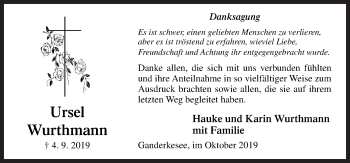 Traueranzeige von Ursel Wurthmann von Neue Osnabrücker Zeitung GmbH & Co. KG