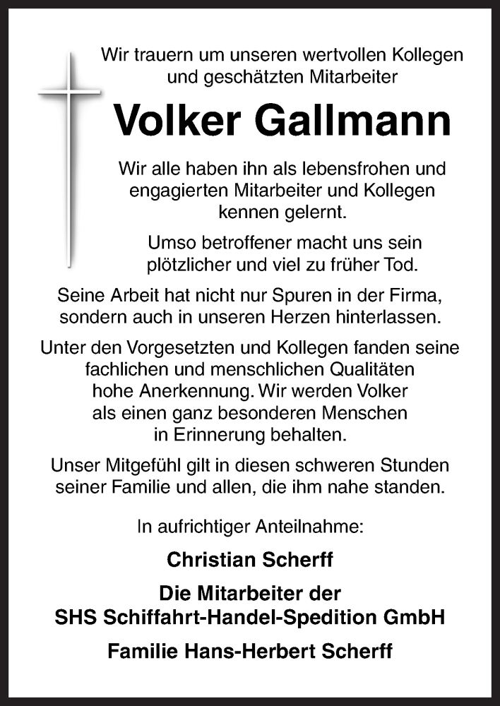  Traueranzeige für Volker Gallmann vom 12.10.2019 aus Neue Osnabrücker Zeitung GmbH & Co. KG