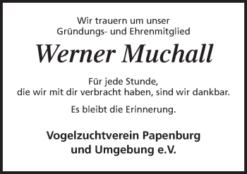 Traueranzeige von Werner Muchall von Neue Osnabrücker Zeitung GmbH & Co. KG