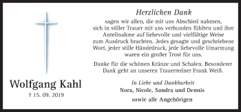 Traueranzeige von Wolfgang Kahl von Neue Osnabrücker Zeitung GmbH & Co. KG