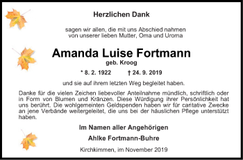 Traueranzeige von Amanda Luise Fortmann von Neue Osnabrücker Zeitung GmbH & Co. KG