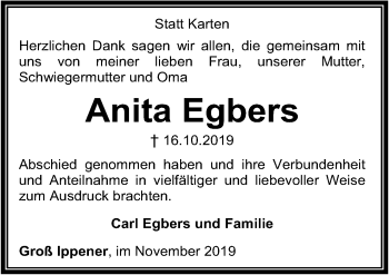 Traueranzeige von Anita Egbers von Neue Osnabrücker Zeitung GmbH & Co. KG