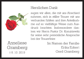 Traueranzeige von Anneliese Gramberg von Neue Osnabrücker Zeitung GmbH & Co. KG