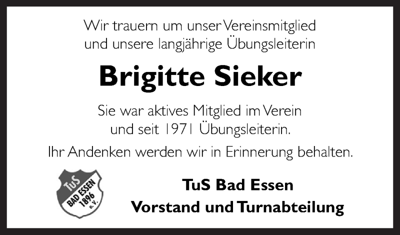  Traueranzeige für Brigitte Sieker vom 20.11.2019 aus Neue Osnabrücker Zeitung GmbH & Co. KG