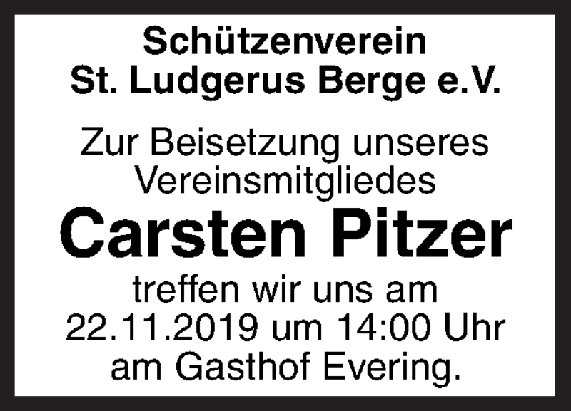  Traueranzeige für Carsten Pitzer vom 20.11.2019 aus Neue Osnabrücker Zeitung GmbH & Co. KG