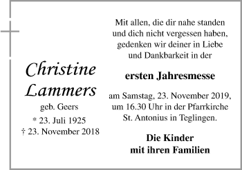 Traueranzeige von Christine Lammers von Neue Osnabrücker Zeitung GmbH & Co. KG