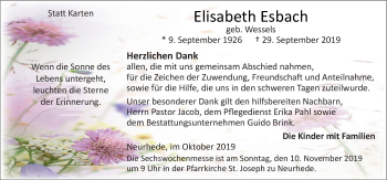 Traueranzeige von Elisabeth Esbach von Neue Osnabrücker Zeitung GmbH & Co. KG