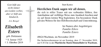 Traueranzeige von Elisabeth Esters von Neue Osnabrücker Zeitung GmbH & Co. KG
