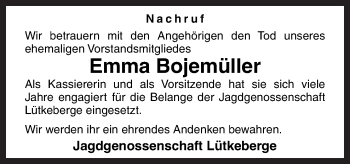 Traueranzeige von Emma Bojemüller von Neue Osnabrücker Zeitung GmbH & Co. KG