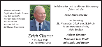 Traueranzeige von Erich Timmer von Neue Osnabrücker Zeitung GmbH & Co. KG