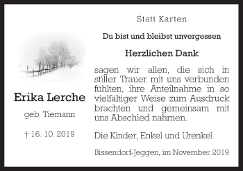 Traueranzeige von Erika Lerche von Neue Osnabrücker Zeitung GmbH & Co. KG