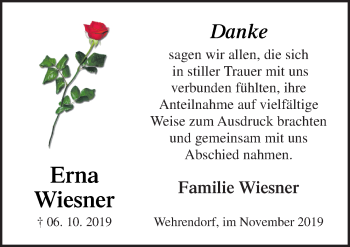 Traueranzeige von Erna Wiesner von Neue Osnabrücker Zeitung GmbH & Co. KG