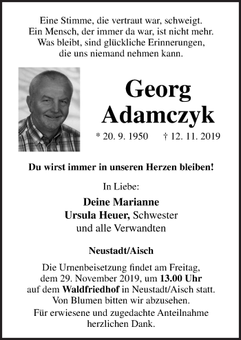 Traueranzeige von Georg Adamczyk von Neue Osnabrücker Zeitung GmbH & Co. KG