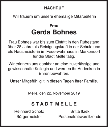 Traueranzeige von Gerda Bohnes von Neue Osnabrücker Zeitung GmbH & Co. KG