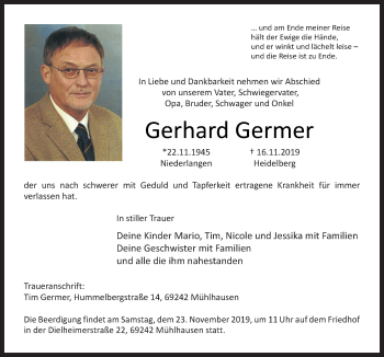 Traueranzeige von Gerhard Germer von Neue Osnabrücker Zeitung GmbH & Co. KG