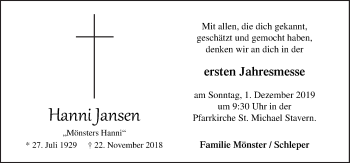 Traueranzeige von Hanni Jansen von Neue Osnabrücker Zeitung GmbH & Co. KG