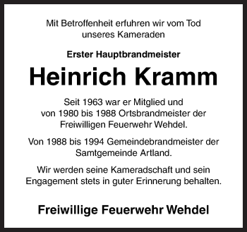 Traueranzeige von Heinrich Kramm von Neue Osnabrücker Zeitung GmbH & Co. KG
