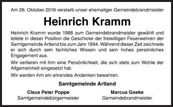 Traueranzeige von Heinrich Kramm von Neue Osnabrücker Zeitung GmbH & Co. KG