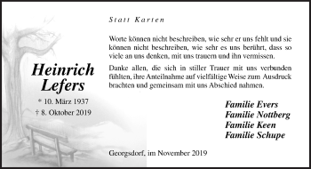 Traueranzeige von Heinrich Lefers von Neue Osnabrücker Zeitung GmbH & Co. KG