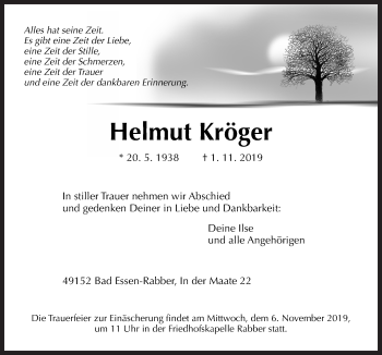 Traueranzeige von Helmut Kröger von Neue Osnabrücker Zeitung GmbH & Co. KG