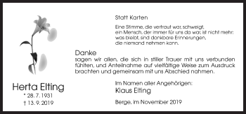 Traueranzeige von Herta Elting von Neue Osnabrücker Zeitung GmbH & Co. KG