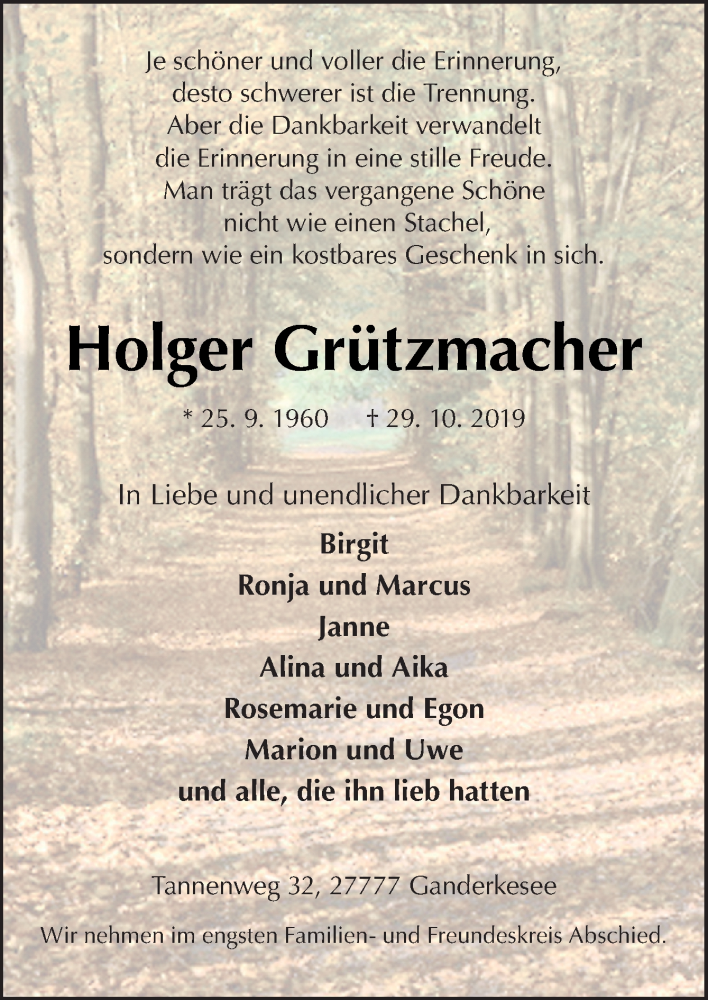  Traueranzeige für Holger Grützmacher vom 02.11.2019 aus Neue Osnabrücker Zeitung GmbH & Co. KG