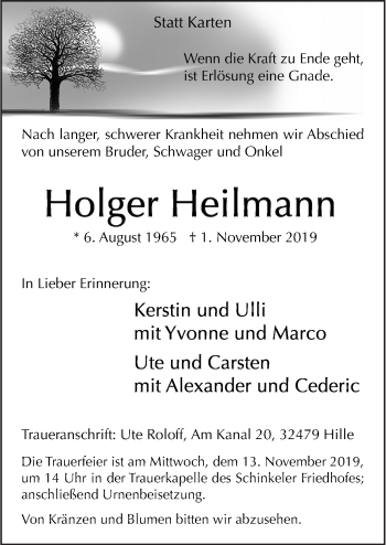 Traueranzeige von Holger Heilmann von Neue Osnabrücker Zeitung GmbH & Co. KG