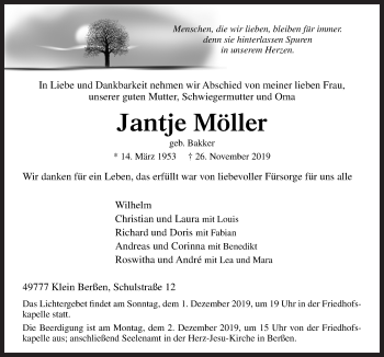 Traueranzeige von Jantje Möller von Neue Osnabrücker Zeitung GmbH & Co. KG