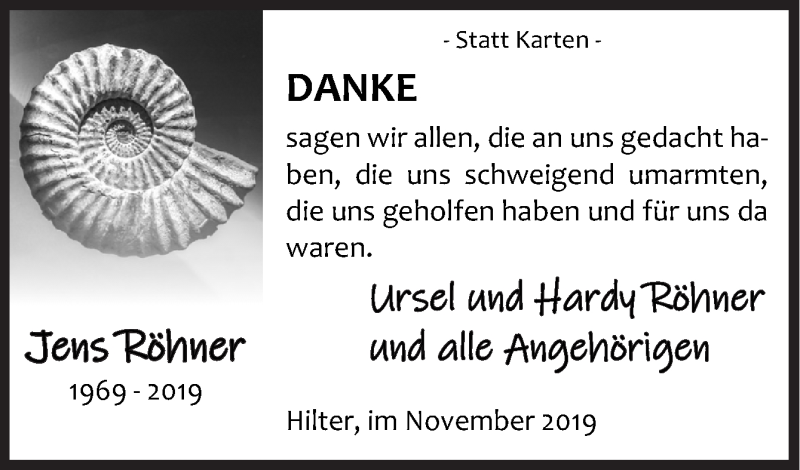  Traueranzeige für Jens Röhner vom 02.11.2019 aus Neue Osnabrücker Zeitung GmbH & Co. KG