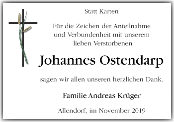 Traueranzeige von Johannes Ostendarp von Neue Osnabrücker Zeitung GmbH & Co. KG