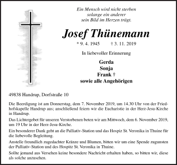 Traueranzeige von Josef Thünemann von Neue Osnabrücker Zeitung GmbH & Co. KG