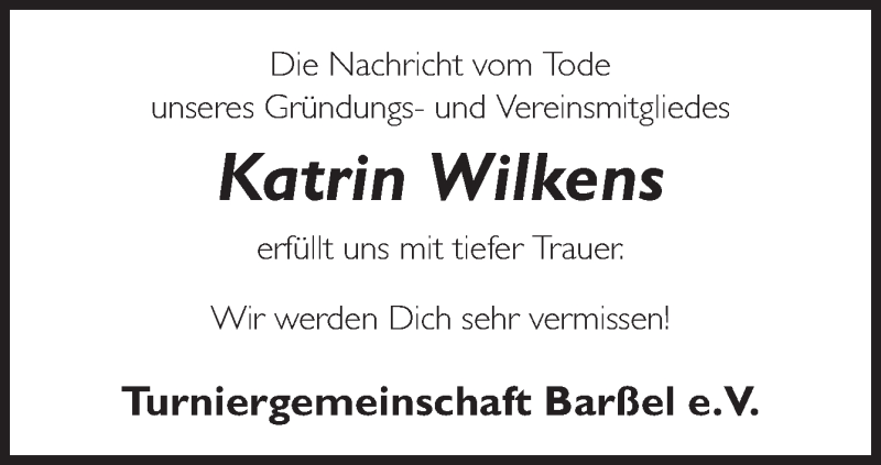  Traueranzeige für Katrin Wilkens vom 06.11.2019 aus Neue Osnabrücker Zeitung GmbH & Co. KG