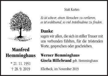 Traueranzeige von Manfred Hemminghaus von Neue Osnabrücker Zeitung GmbH & Co. KG