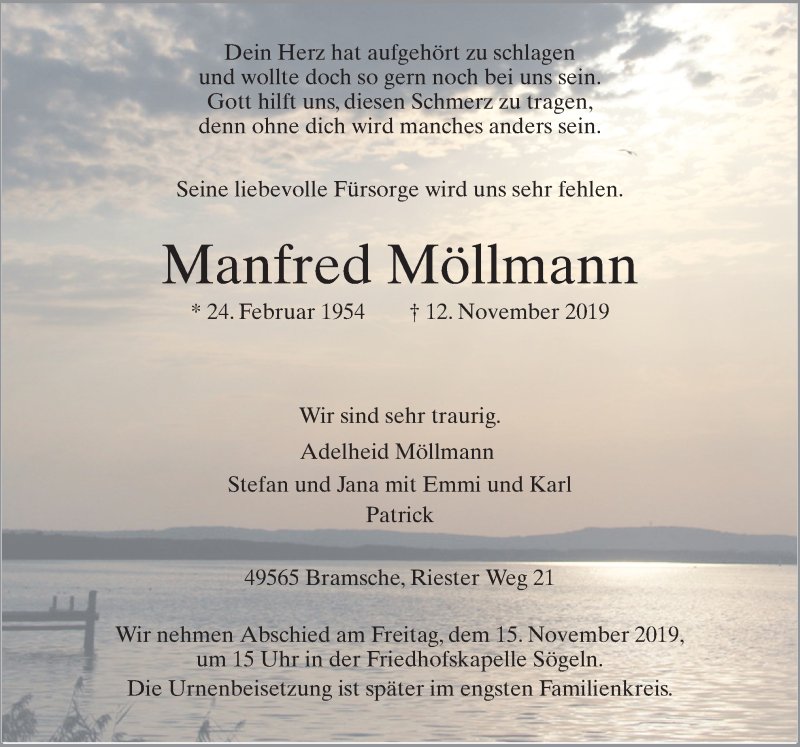  Traueranzeige für Manfred Möllmann vom 14.11.2019 aus Neue Osnabrücker Zeitung GmbH & Co. KG
