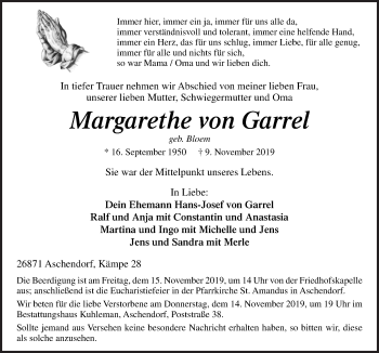 Traueranzeige von Margarethe von Garrel von Neue Osnabrücker Zeitung GmbH & Co. KG