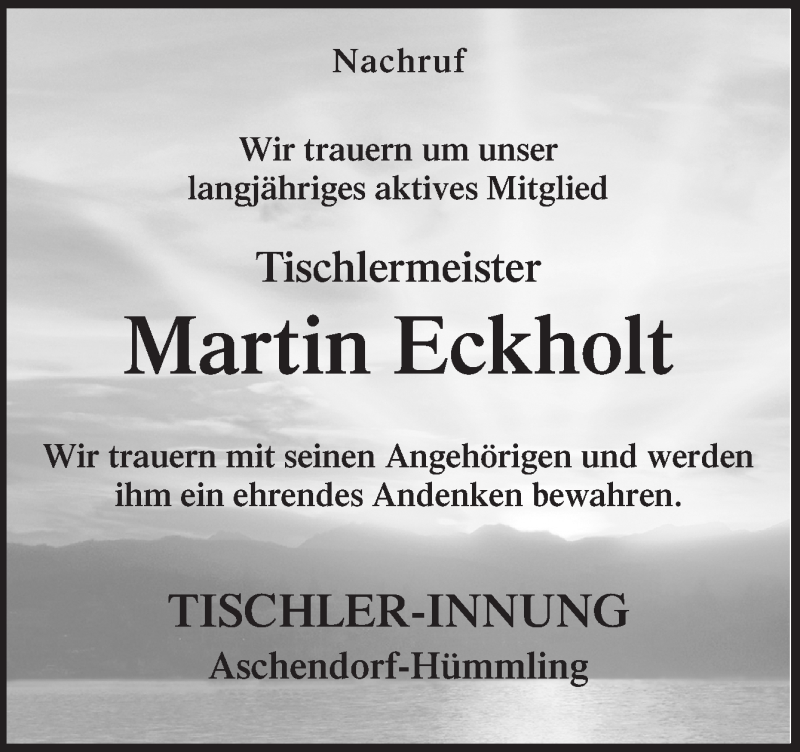  Traueranzeige für Martin Eckholt vom 08.11.2019 aus Neue Osnabrücker Zeitung GmbH & Co. KG