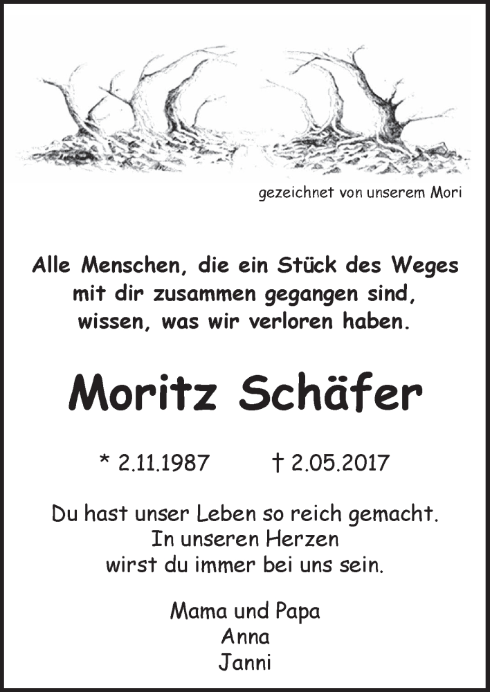  Traueranzeige für Moritz Schäfer vom 02.11.2019 aus Neue Osnabrücker Zeitung GmbH & Co. KG