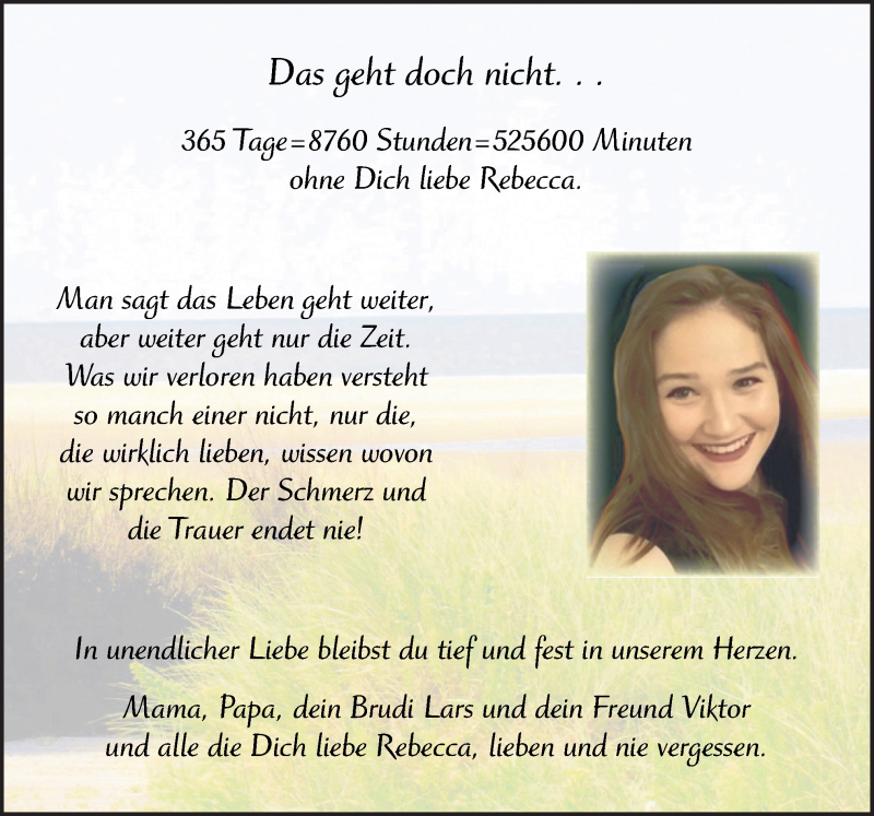  Traueranzeige für Rebecca Fleddermann vom 13.11.2019 aus Neue Osnabrücker Zeitung GmbH & Co. KG