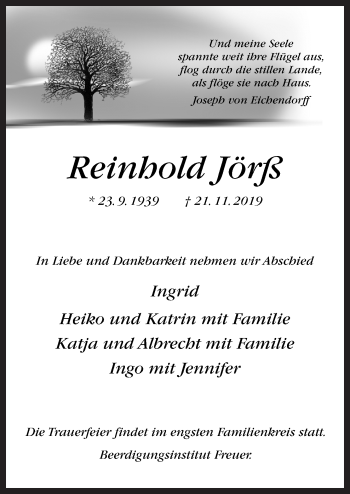 Traueranzeige von Reinhold Jörß von Neue Osnabrücker Zeitung GmbH & Co. KG