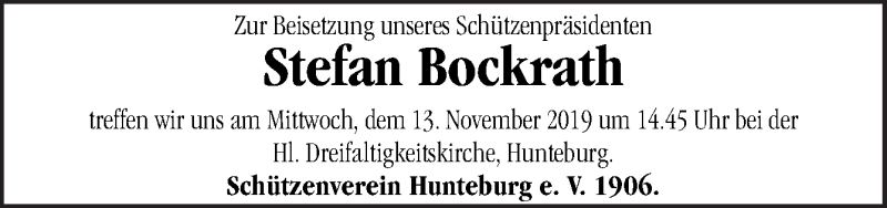  Traueranzeige für Stefan Bockrath vom 09.11.2019 aus Neue Osnabrücker Zeitung GmbH & Co. KG